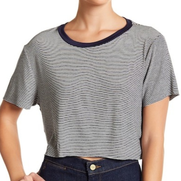 Project Social T Tops - NEW Project Social T Striped Crew Neck Crop Tee